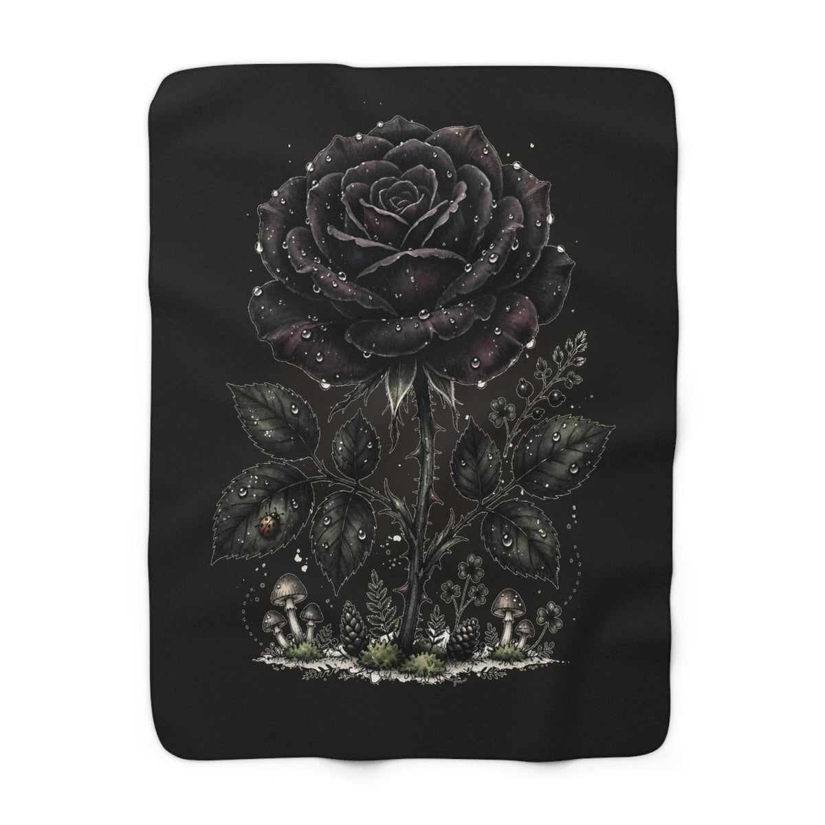 Apothecary of Thorns sherpa blanket with dark botanical print