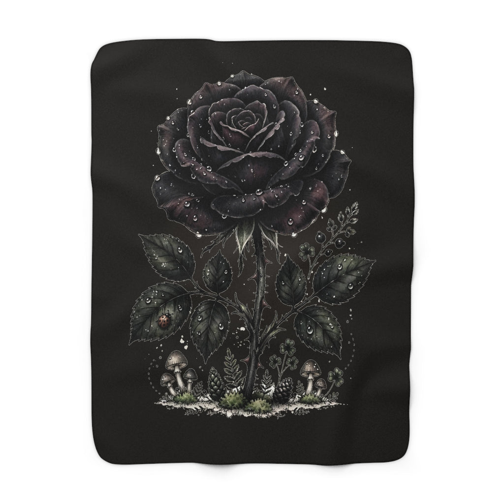 Apothecary of Thorns Sherpa Blanket - Black Rose - soft printed fleece blanket