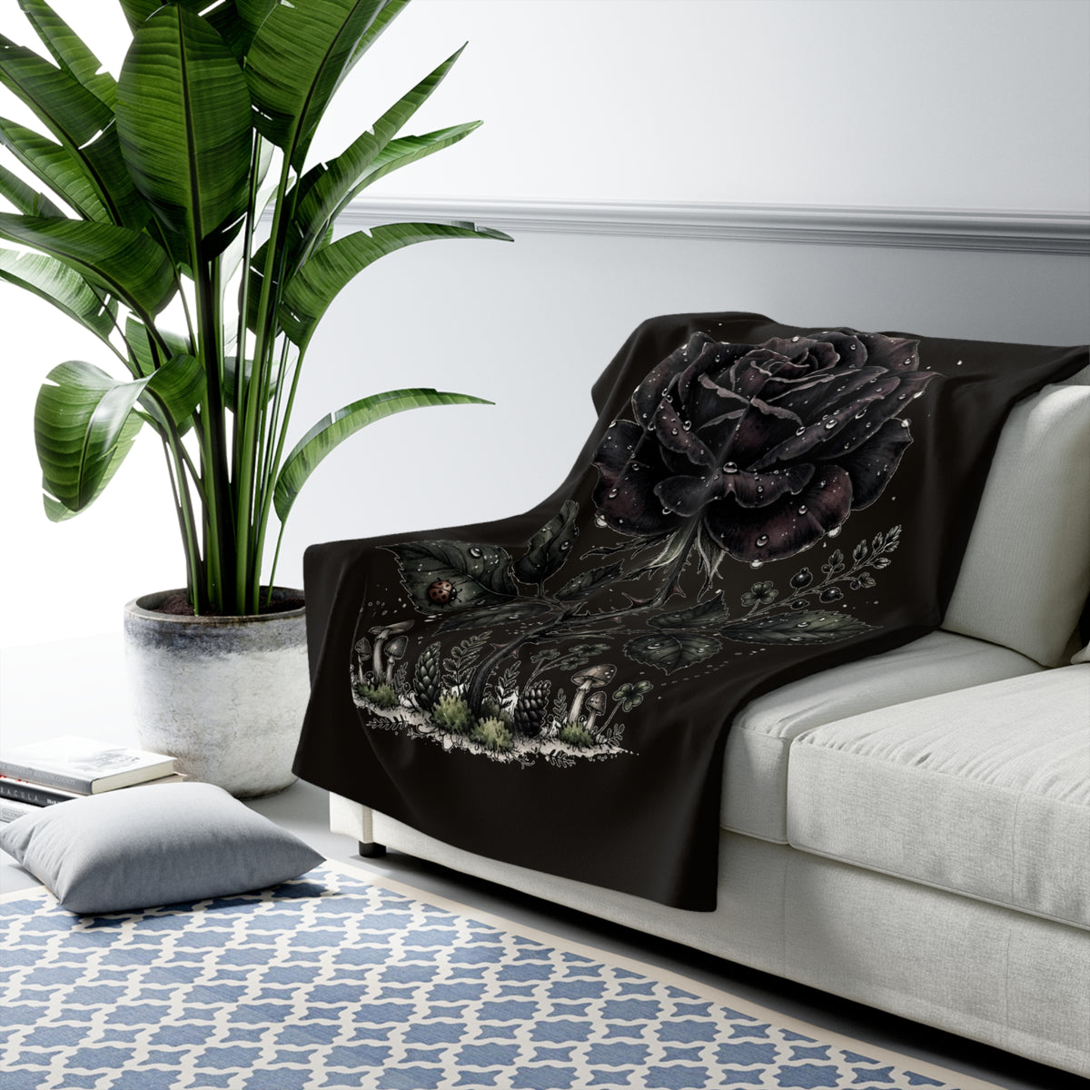 Apothecary of Thorns Sherpa Blanket - Black Rose - product photo 5