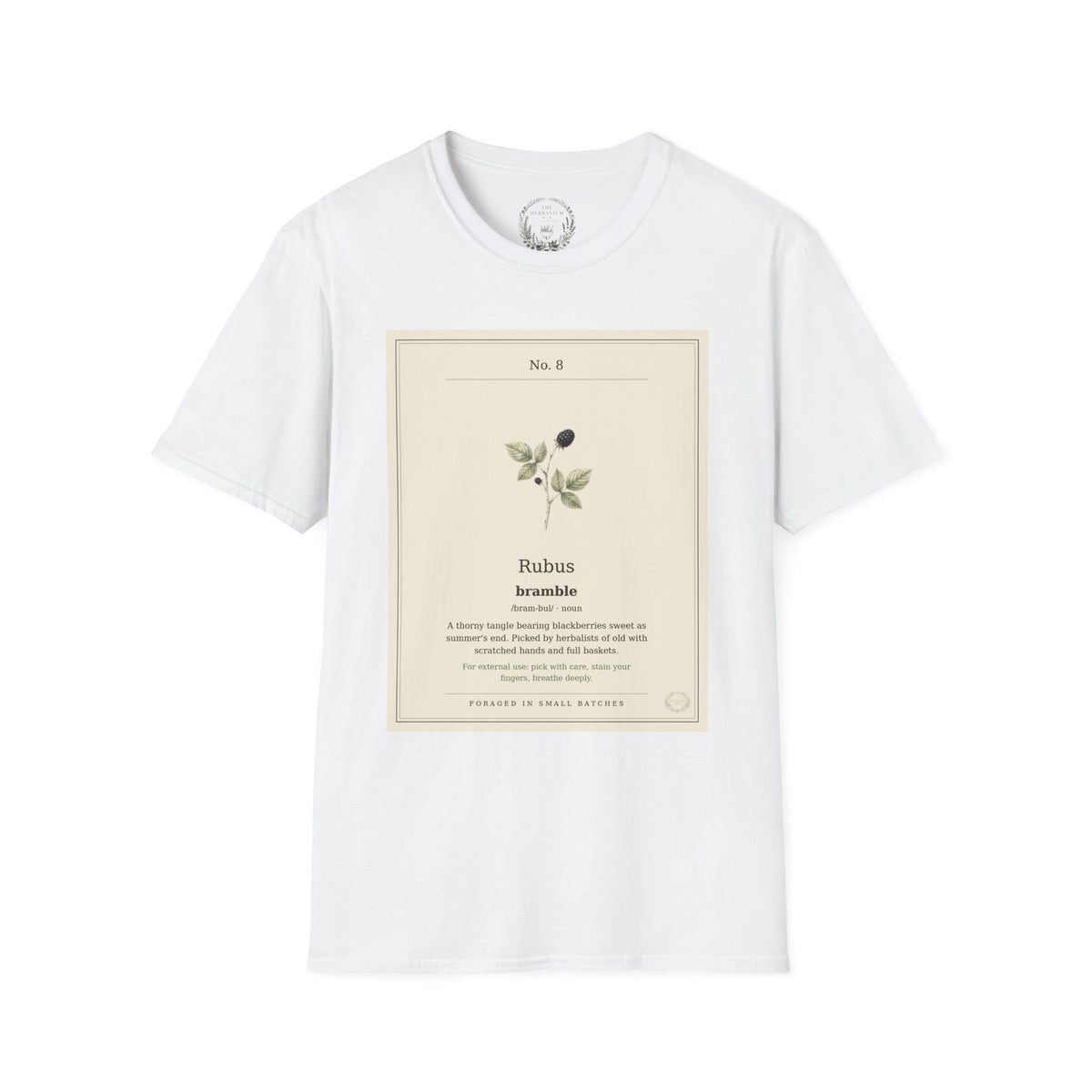 The Herbanium Tee - August Bramble - botanical illustration printed on a soft short-sleeve tee
