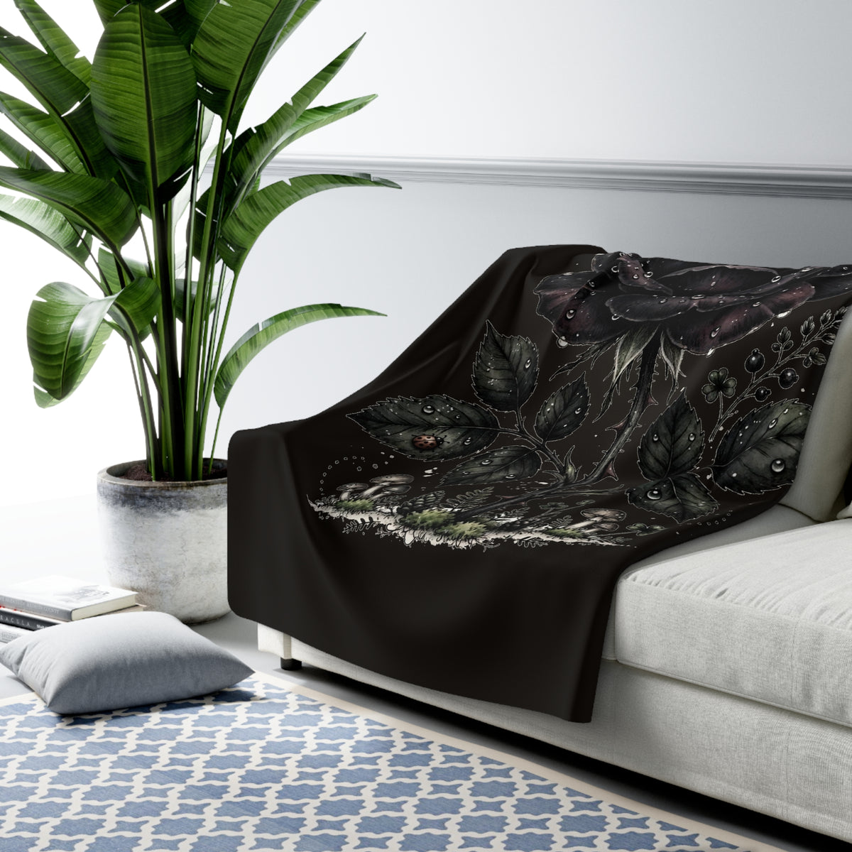 Apothecary of Thorns Sherpa Blanket - Black Rose - product photo 8